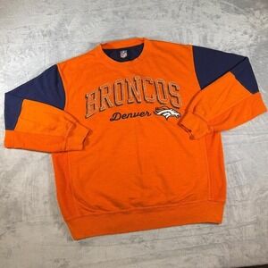 Y2K Vintage NFL Denver Broncos Crewneck Sweatshirt | Orange & Navy | Large